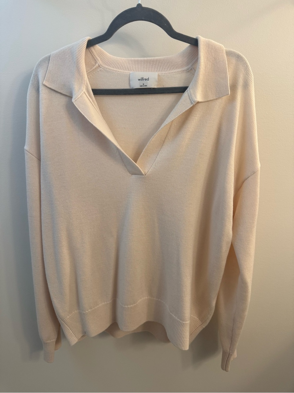 Aritzia Wilfred Cream Collared V-Neck Knit Sweater
